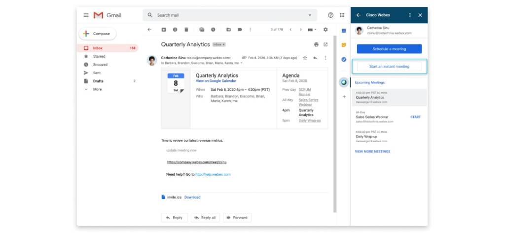 Start a Webex Instant Meeting in Gmail
