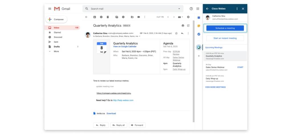 Schedule a Webex Meeting in Gmail