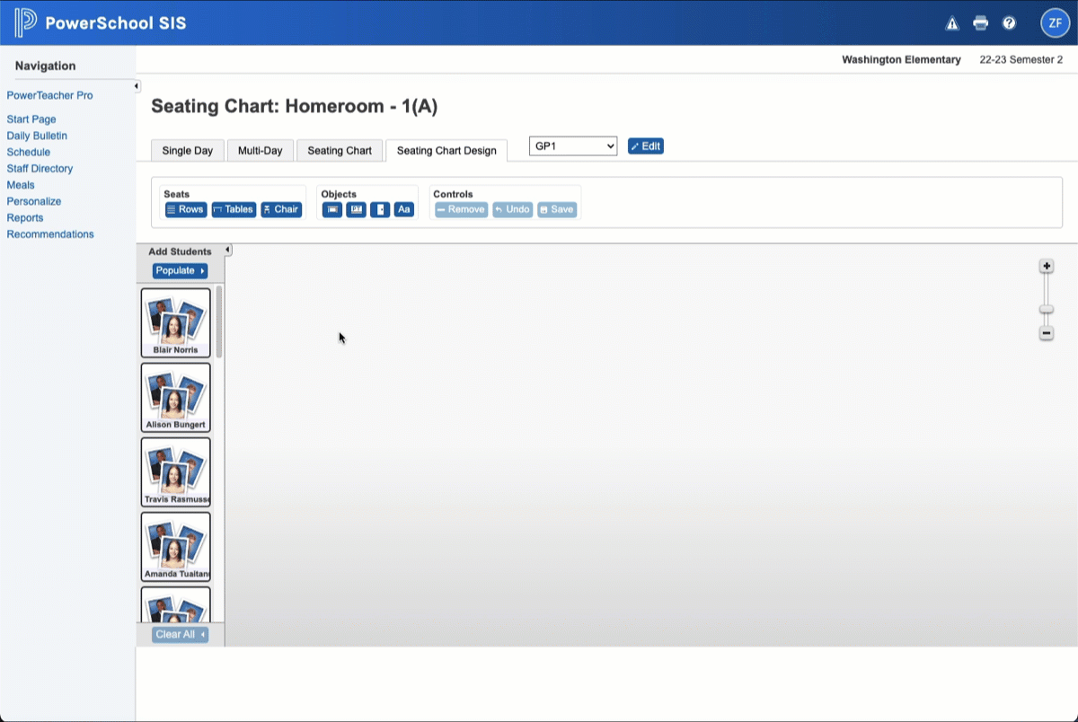 PowerTeacher - Seating Chart Design using Tables